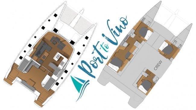 Port to Vino Fountaine Pajot 58 Layout 4 Cabins 4 Heads